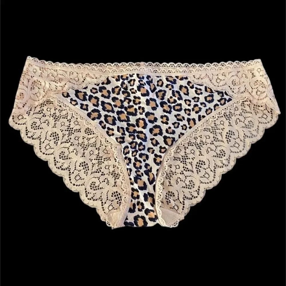 Victorias Secret Body Supersoft Satiny Lace on back Bikini panty Animal print Xl